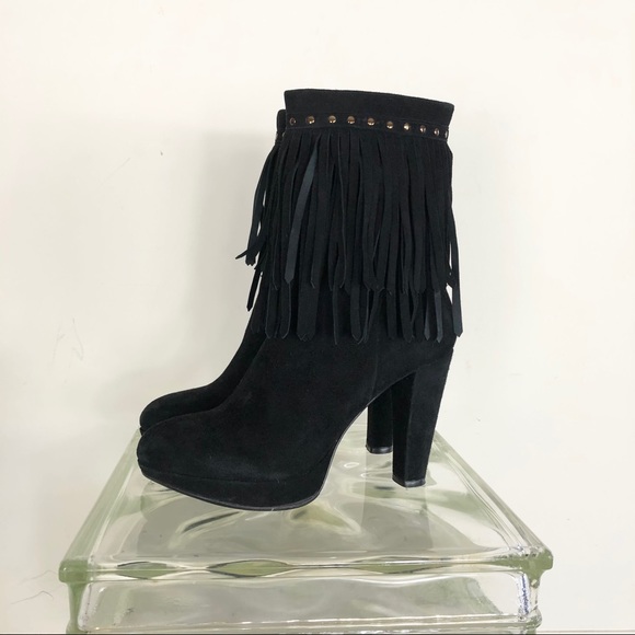Via Spiga Black Suede Fringed Boho booties 8.5 - Picture 15 of 15
